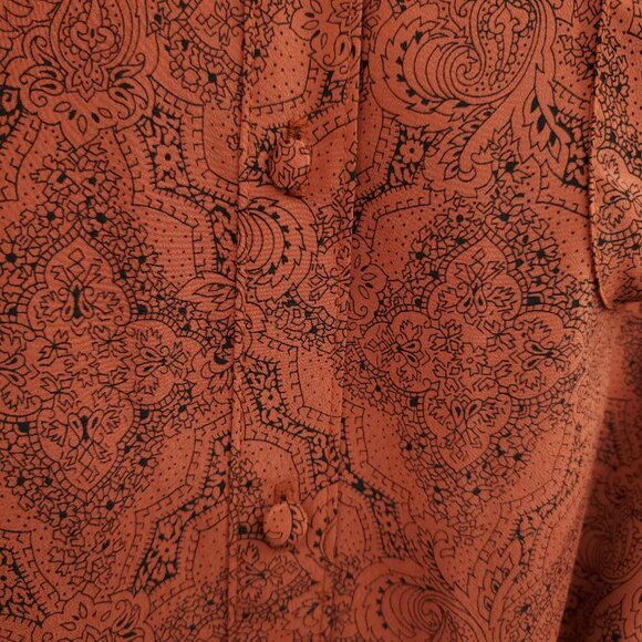 VTG Lanvin Peter Pan Collar Paisley Long Sleeve Midi Shirt Dress 12 Red/Orange - Picture 7 of 16